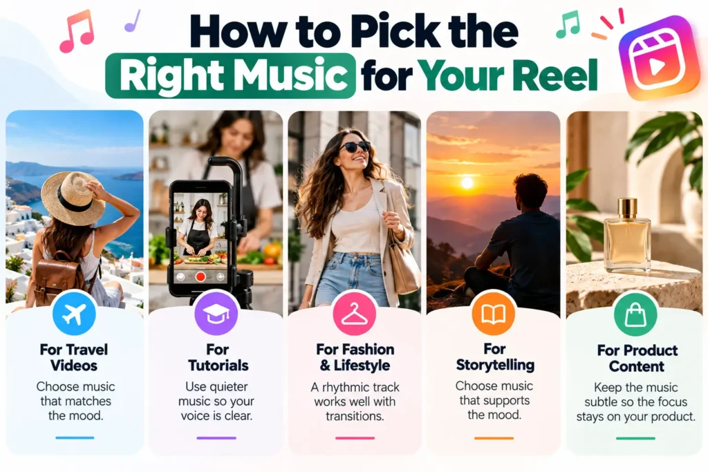 How to Add Music After Recording a Reel
You don't always have to select music before recording your video.
You can record or upload your video first and then add a soundtrack during the editing stage.
This is useful when the visuals are already finished and you want to choose music afterward.
The general process is:
Create or upload your Reel.
Open the editing screen.
Select the music or audio option.
Search for your preferred track.
Add the song.
Select the section you want.
Adjust the volume.
Preview the finished Reel.
This approach lets you choose music based on the final timing of your video rather than trying to plan everything beforehand.